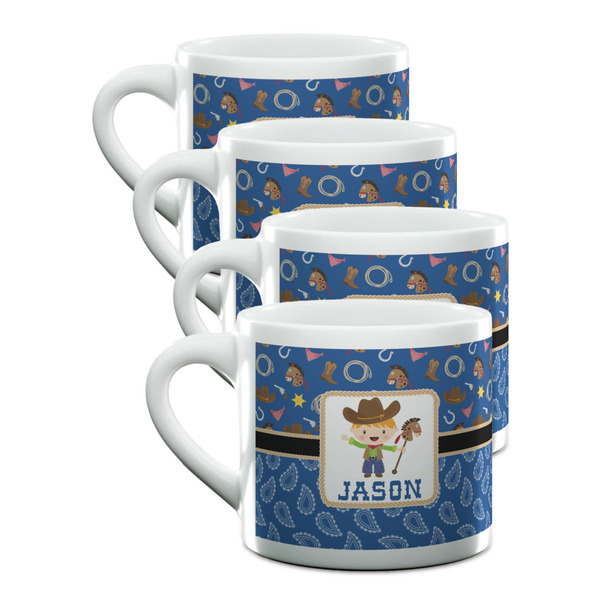 Custom Blue Western Double Shot Espresso Cups - Set of 4 (Personalized)