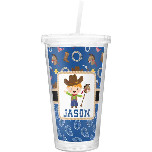 Custom Blue Western Double Wall Tumbler with Straw (Personalized)