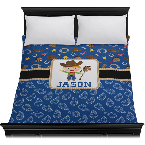 Blue Western Duvet Cover - Queen - On Bed - No Prop