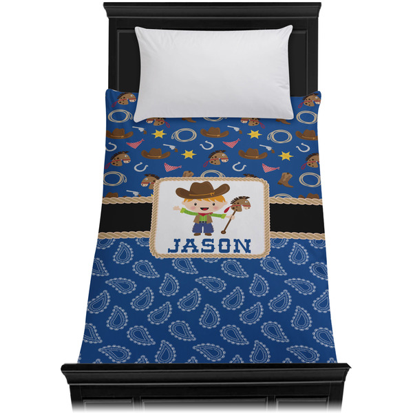 Blue Western Duvet Cover - Twin XL - On Bed - No Prop