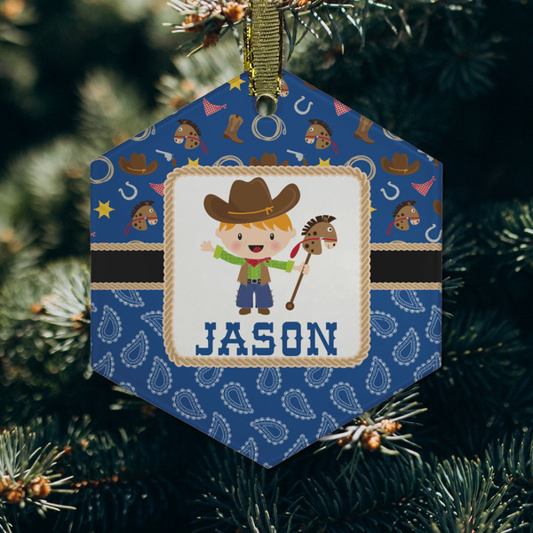 Blue Western Frosted Glass Ornament - Hexagon (Lifestyle)