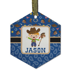 Blue Western Flat Glass Ornament - Hexagon w/ Name or Text