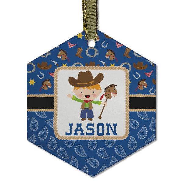 Blue Western Frosted Glass Ornament - Hexagon