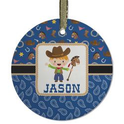 Blue Western Flat Glass Ornament - Round w/ Name or Text