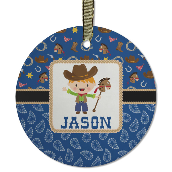 Blue Western Frosted Glass Ornament - Round