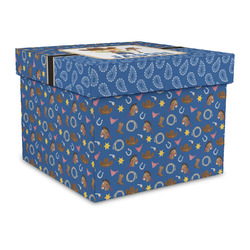 Blue Western Gift Box with Lid - Canvas Wrapped - Large (Personalized)