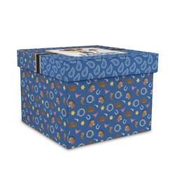Blue Western Gift Box with Lid - Canvas Wrapped - Medium (Personalized)