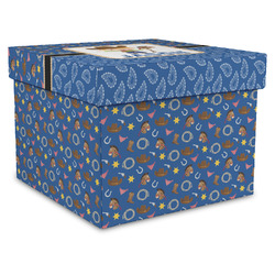 Blue Western Gift Box with Lid - Canvas Wrapped - X-Large (Personalized)