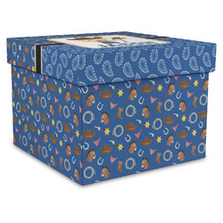 Blue Western Gift Box with Lid - Canvas Wrapped - XX-Large (Personalized)
