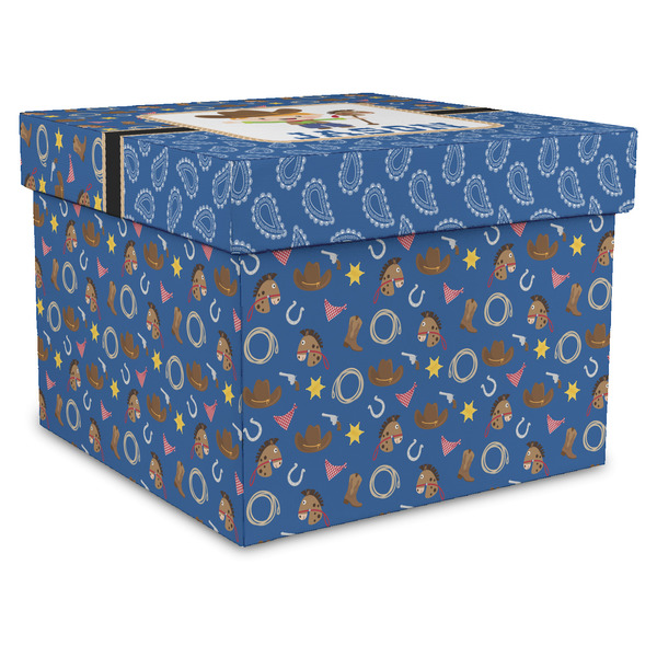 Custom Blue Western Gift Box with Lid - Canvas Wrapped - XX-Large (Personalized)
