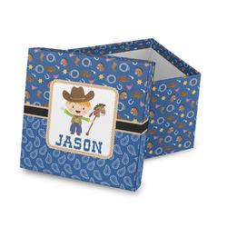 Blue Western Gift Box with Lid - Canvas Wrapped (Personalized)