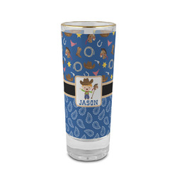 Blue Western 2 oz Shot Glass - Glass with Gold Rim (Personalized)