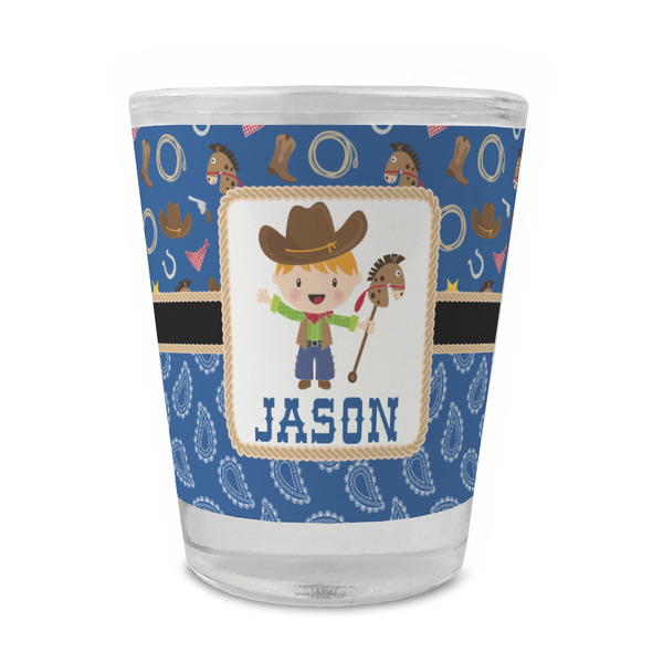 Custom Blue Western Glass Shot Glass - 1.5 oz - Set of 4 (Personalized)
