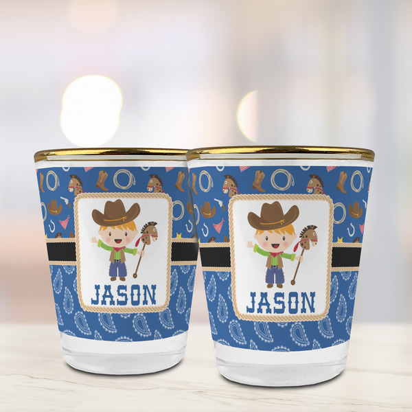 Blue Western Glass Shot Glass - with gold rim - LIFESTYLE