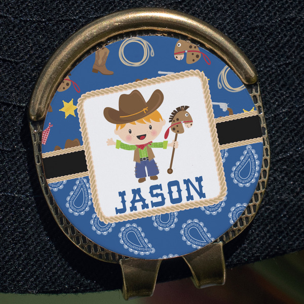 Blue Western Golf Ball Marker Hat Clip - Gold - Close Up