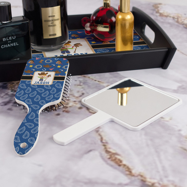 Blue Western Hair Brush - With Hand Mirror