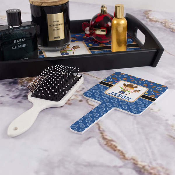 Blue Western Hand Mirror - With Hair Brush