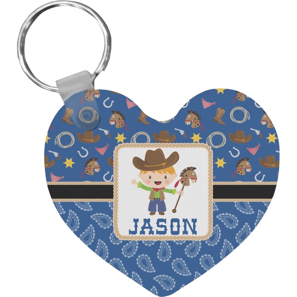 Custom Blue Western Heart Plastic Keychain w/ Name or Text