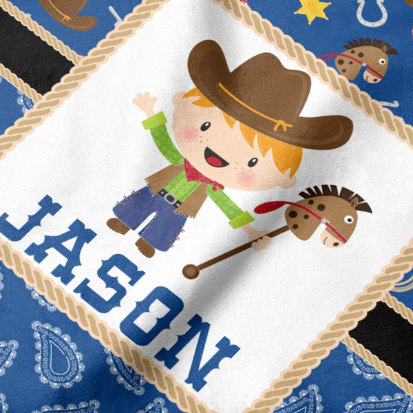 Blue Western Hooded Baby Towel- Detail Close Up