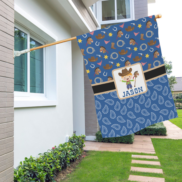 Blue Western House Flags - Double Sided - LIFESTYLE