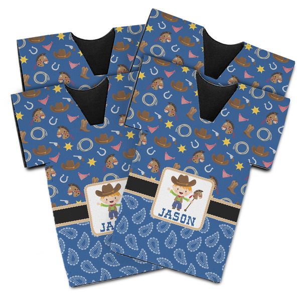 Custom Blue Western Jersey Bottle Cooler - Set of 4 (Personalized)