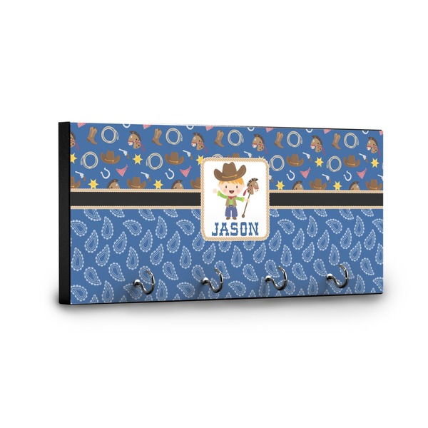 Blue Western Key Hanger - Front View with Hooks