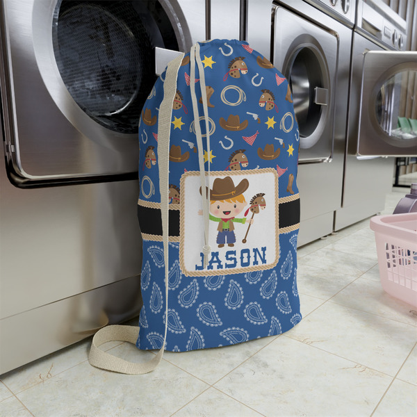 Blue Western Large Laundry Bag - In Context