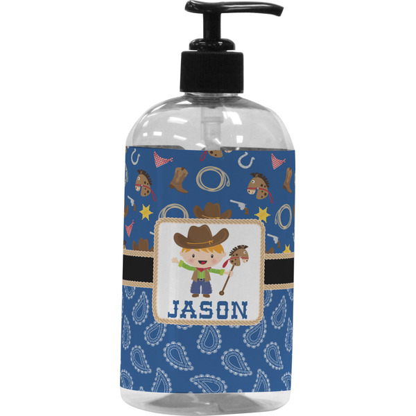 Custom Blue Western Plastic Soap / Lotion Dispenser (16 oz - Large - Black) (Personalized)