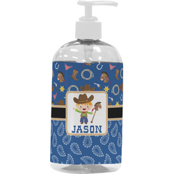 Blue Western Plastic Soap / Lotion Dispenser (16 oz - Large - White) (Personalized)