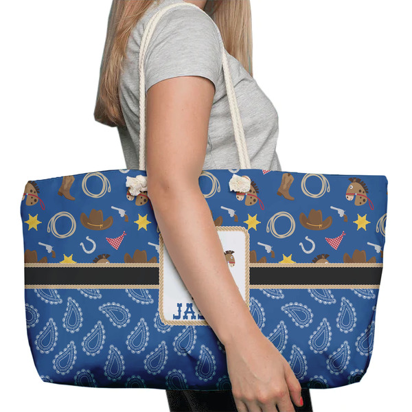 Blue Western Large Rope Tote Bag - In Context View