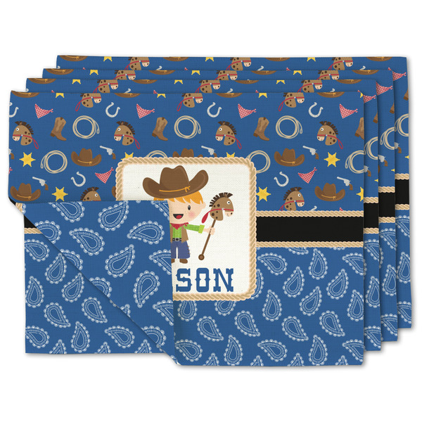 Custom Blue Western Double-Sided Linen Placemat - Set of 4 w/ Name or Text