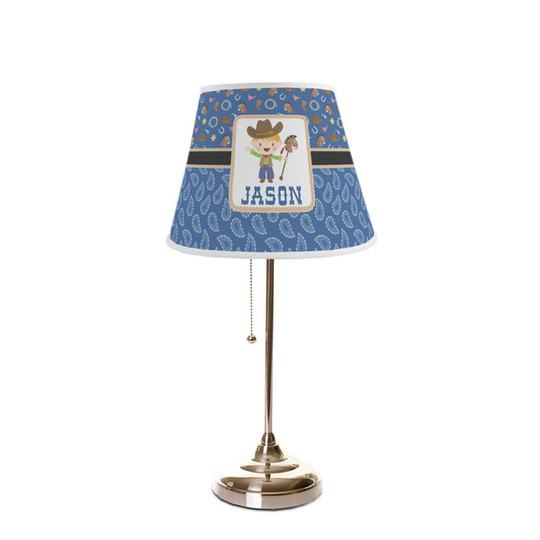 Blue Western Poly Film Empire Lampshade - On Stand