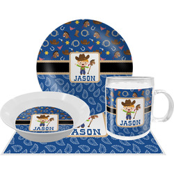 Blue Western Dinner Set - Single 4 Pc Setting w/ Name or Text