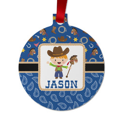 Blue Western Metal Ball Ornament - Double Sided w/ Name or Text