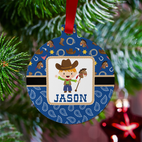 Blue Western Metal Ball Ornament - Lifestyle