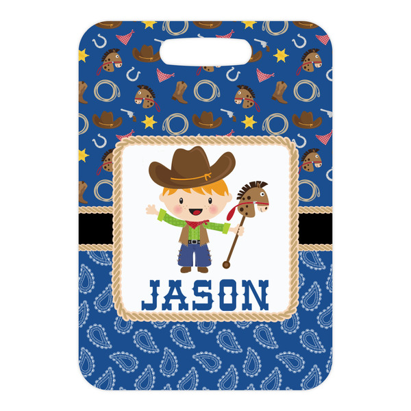 Blue Western Metal Luggage Tag - Front Without Strap