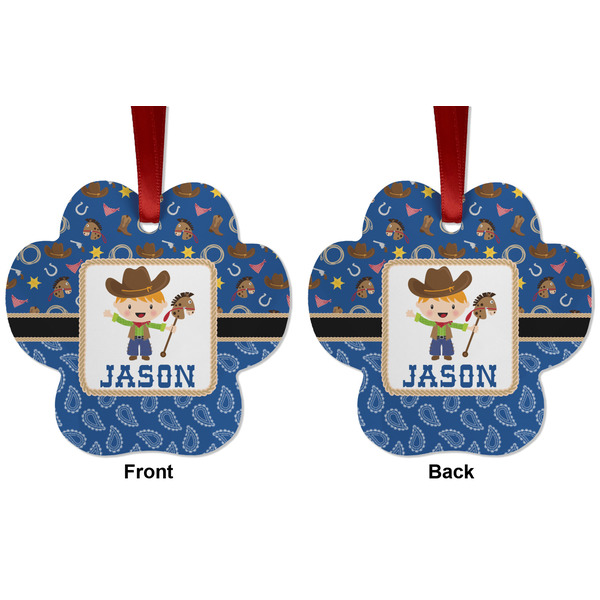 Blue Western Metal Paw Ornament - Front and Back