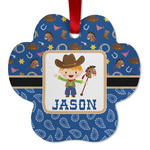 Blue Western Metal Paw Ornament - Double Sided w/ Name or Text