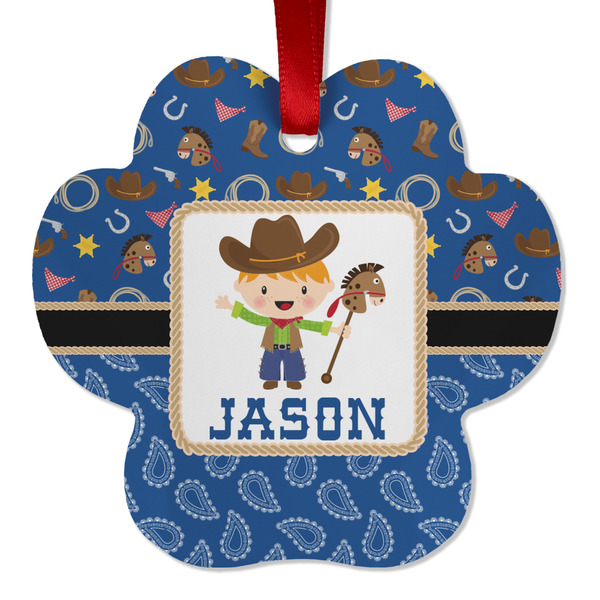 Custom Blue Western Metal Paw Ornament - Double Sided w/ Name or Text