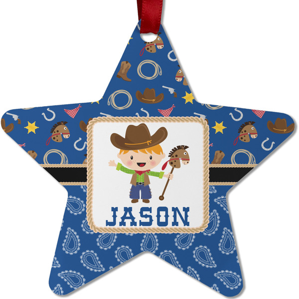 Custom Blue Western Metal Star Ornament - Double Sided w/ Name or Text