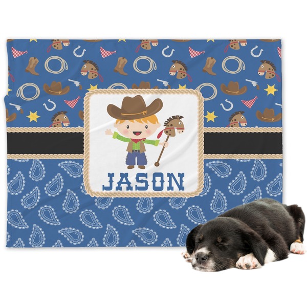 Custom Blue Western Dog Blanket - Large (Personalized)
