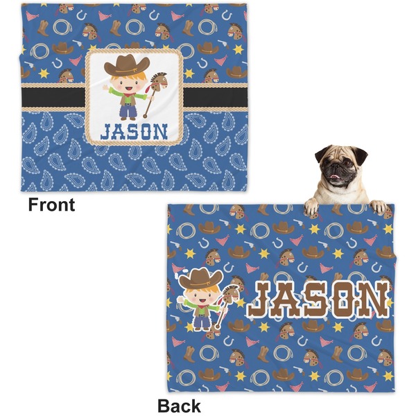 Blue Western Microfleece Dog Blanket - Large- Front & Back