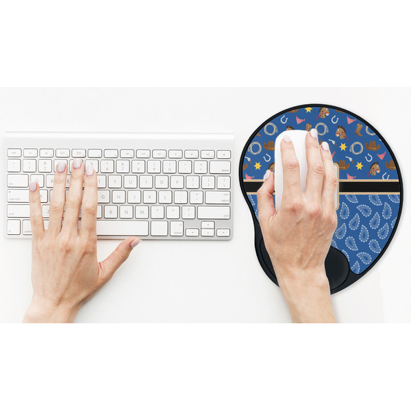 Blue Western Mouse Pad with Wrist Rest - LIFESYTLE 2 (in use)