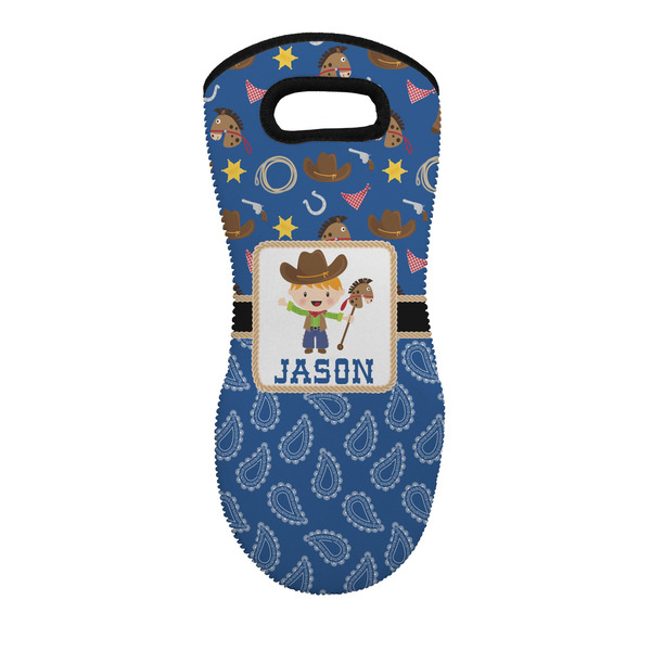 Custom Blue Western Neoprene Oven Mitt - Single w/ Name or Text