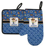 Blue Western Left Oven Mitt & Pot Holder Set w/ Name or Text