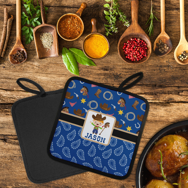 Blue Western Neoprene Pot Holder - Set of 2  LIFESTYLE (Flatlay)