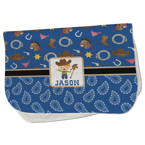 Custom Blue Western Burp Cloth - Fleece w/ Name or Text