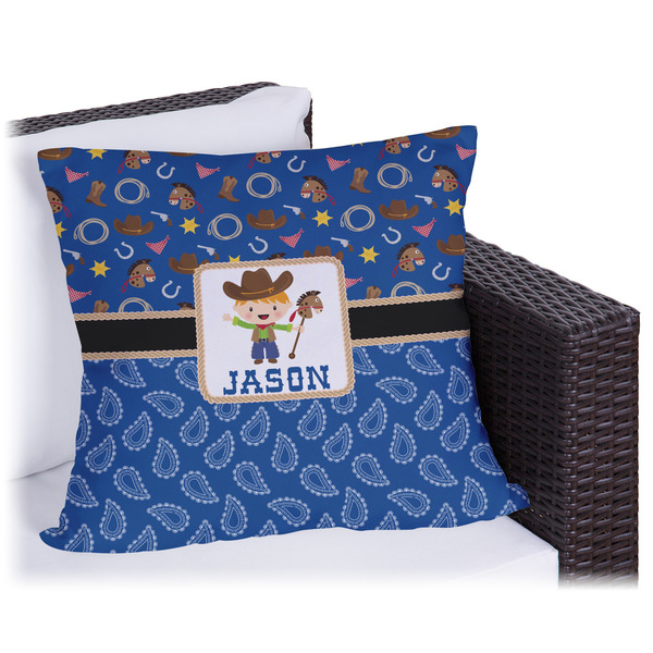 Custom Blue Western Outdoor Pillow - 18" (Personalized)
