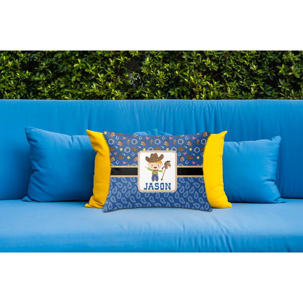 Blue Western Outdoor Throw Pillow  - LIFESTYLE (Rectangular - 20x14)
