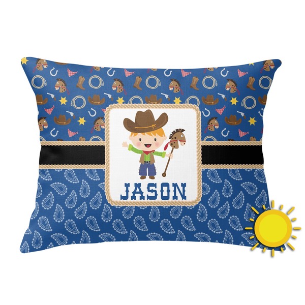 Custom Blue Western Outdoor Throw Pillow (Rectangular) (Personalized)